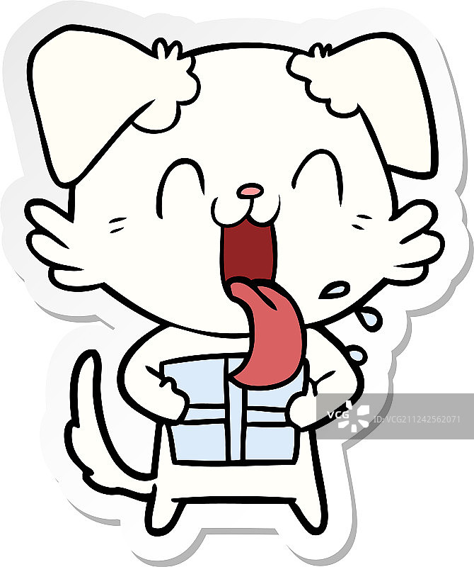 卡通喘气小狗与礼物贴纸图片素材