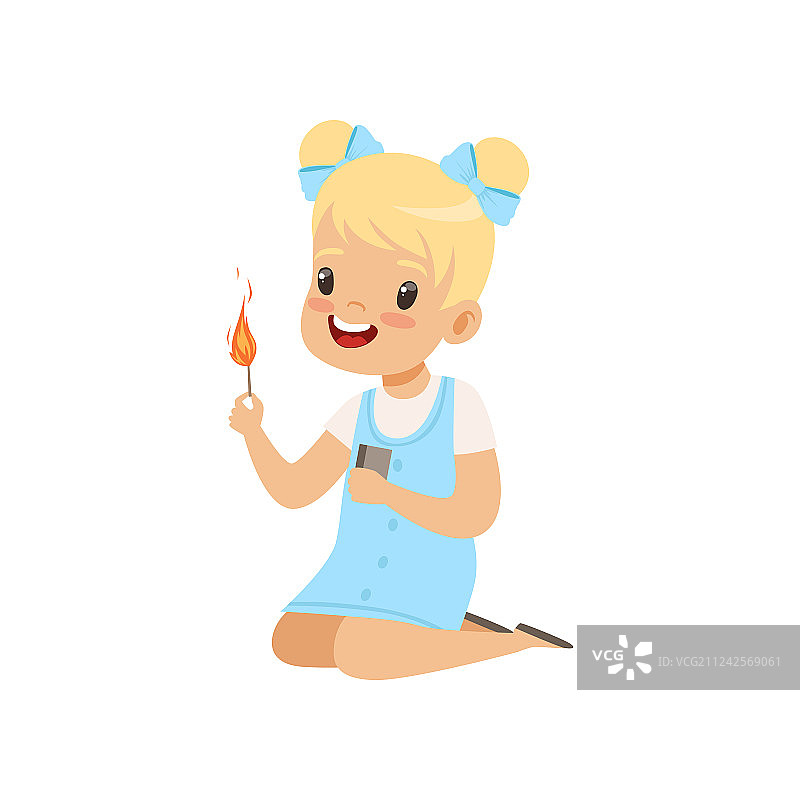 玩火柴的小女孩，儿童的危险行为图片素材