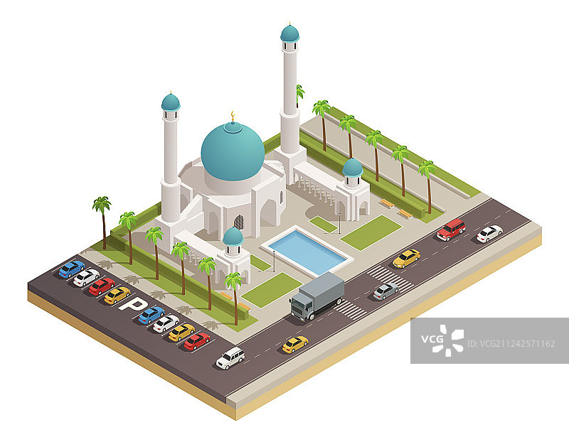 清真寺宣礼塔建筑2.5D构图图片素材