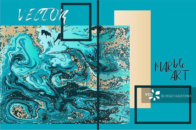 蓝色和金色大理石抽象液体背景图片素材