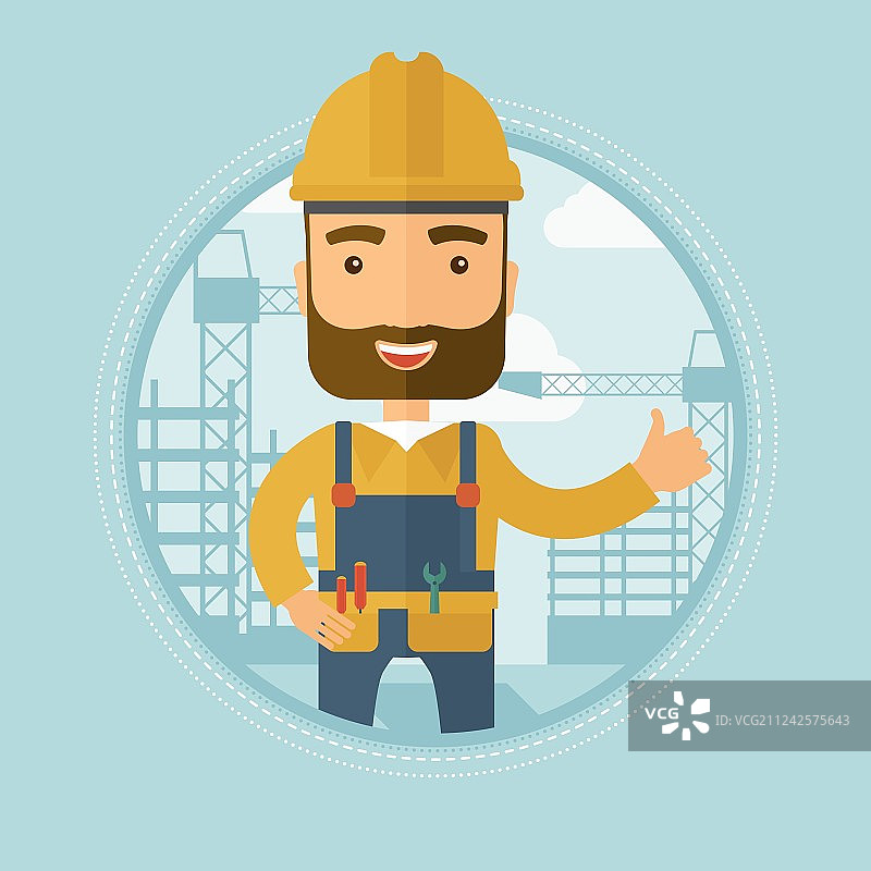 建筑工人竖起大拇指图片素材