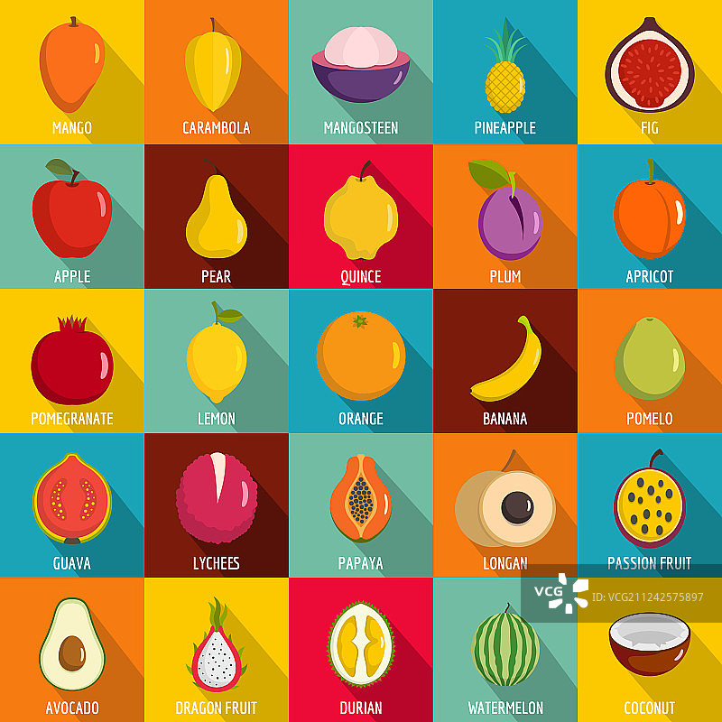 扁平风格水果图标集图片素材