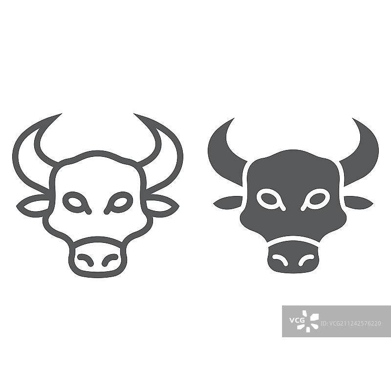 公牛线条和轮廓图标，动物园奶牛图片素材