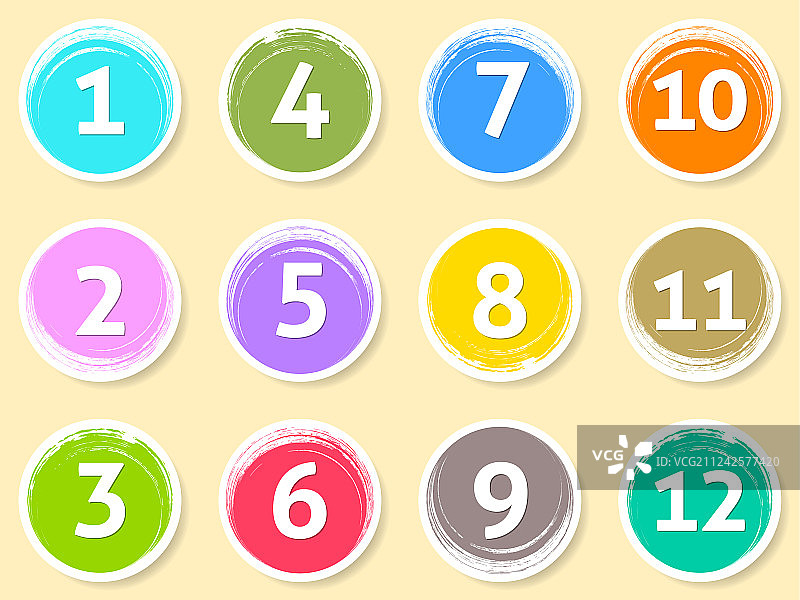 彩色日历圆形标签月份数字图片素材