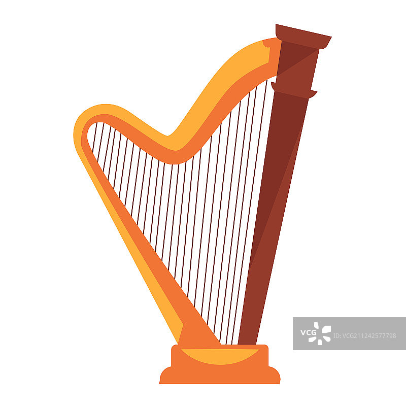金色竖琴与木质细节（扁平风格）图片素材