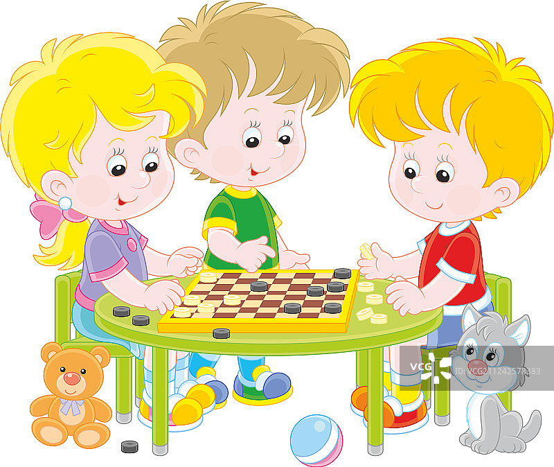 儿童玩跳棋图片素材