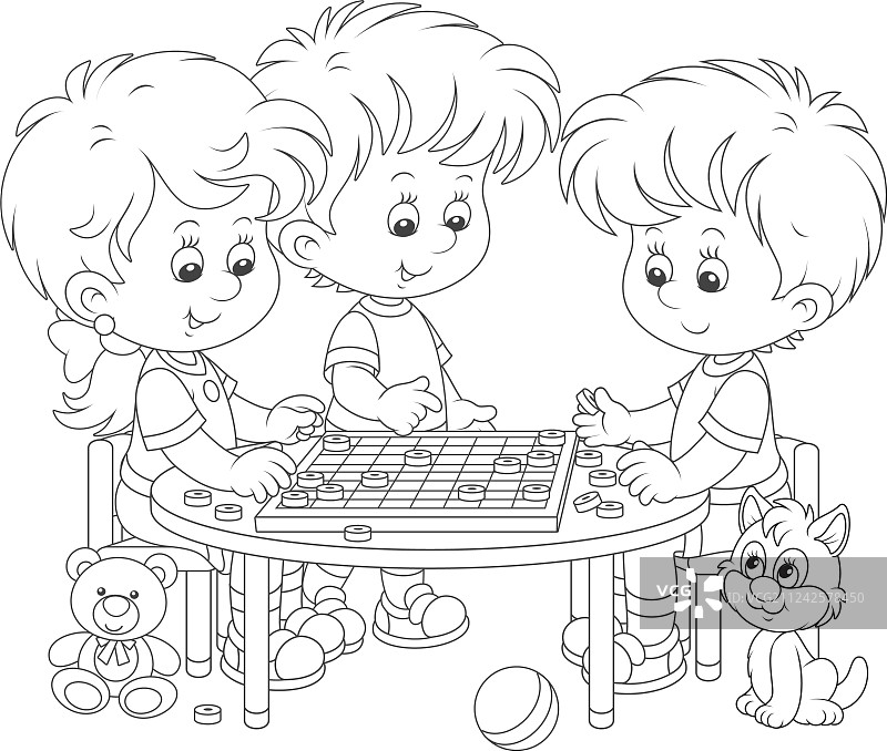 儿童玩跳棋图片素材