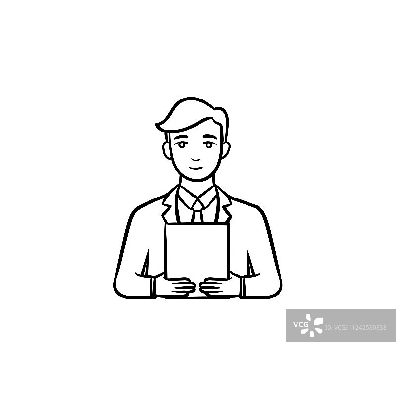 手绘电子平板图标的男人图片素材