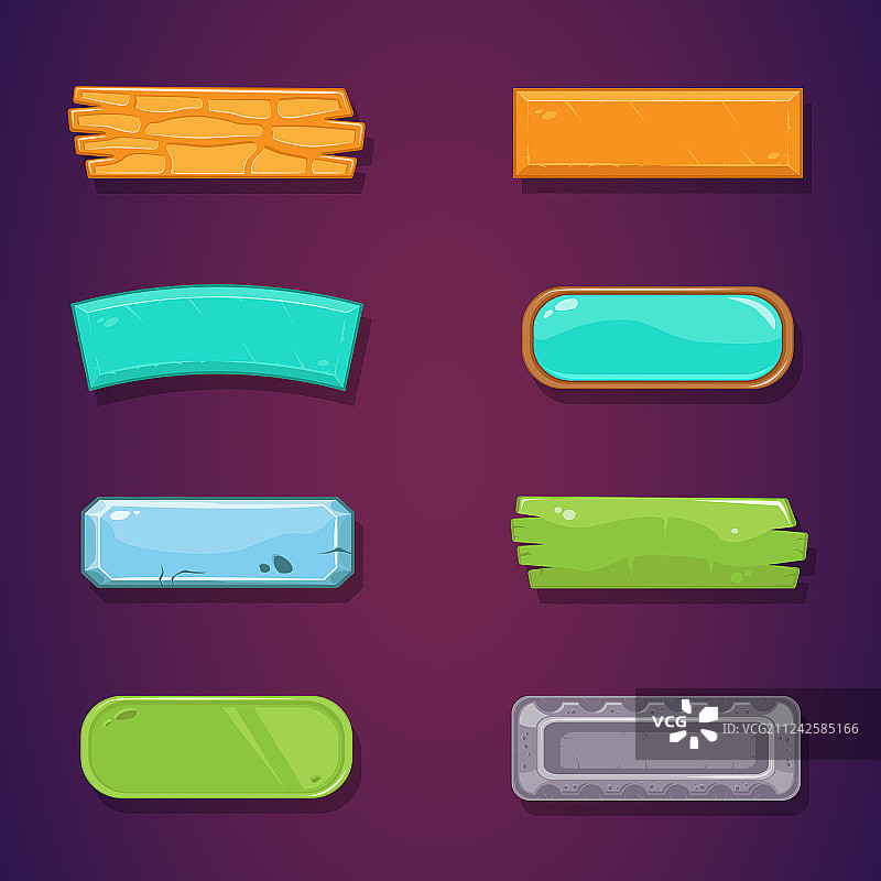 有趣的卡通长横幅按钮套装图片素材