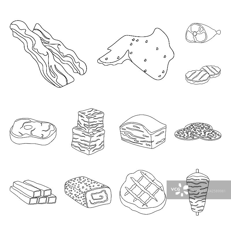 不同的肉类轮廓图标图片素材