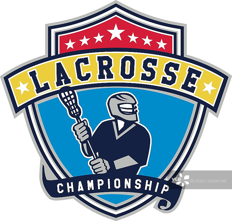 曲棍球选手复古缎带盾牌图片素材