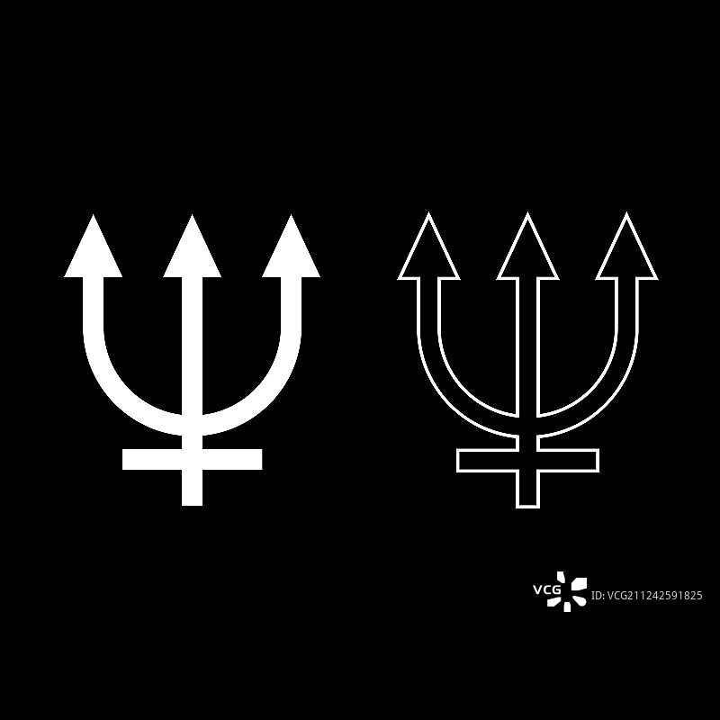 海王星符号图标集（白色扁平风格）图片素材