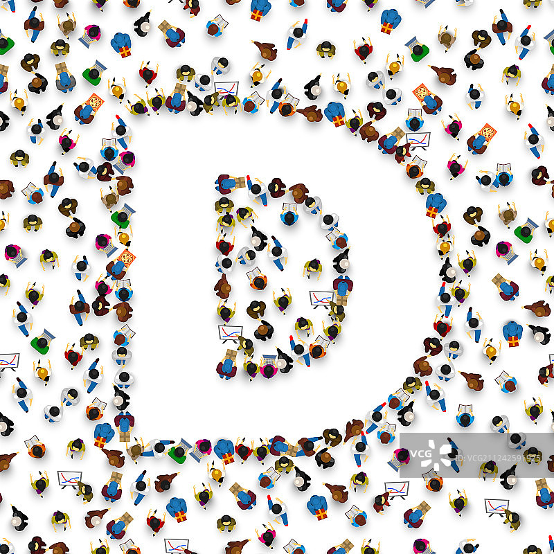 一群人组成英文字母D图片素材