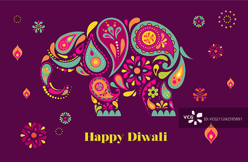 排灯节印度教节日banner与燃烧的油灯图片素材