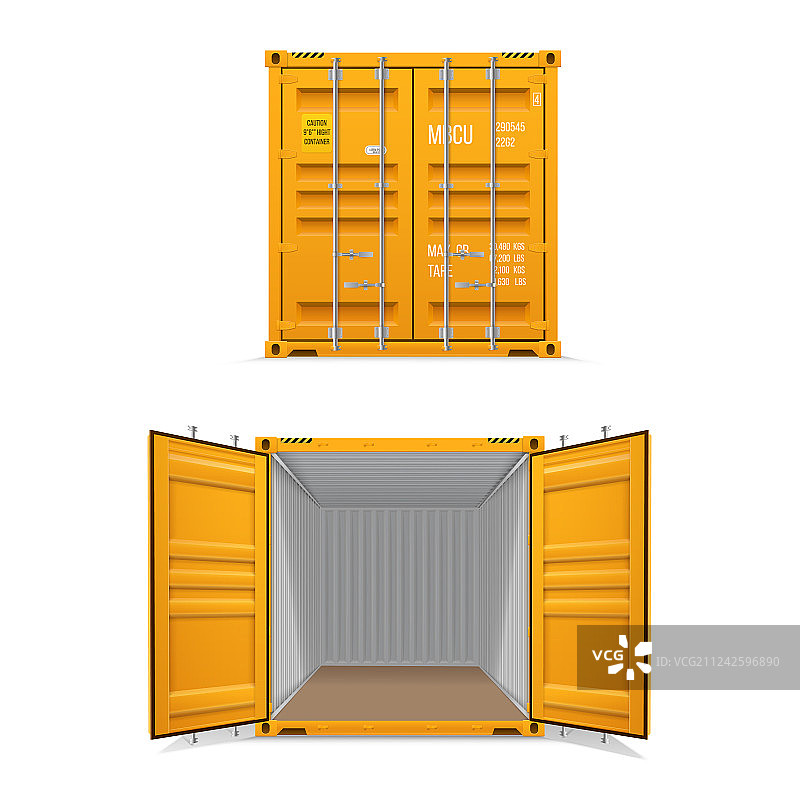 逼真的一组亮黄色货运集装箱图片素材