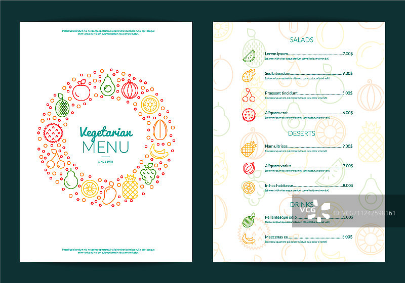 纯素咖啡馆或餐厅的线条水果图标图片素材
