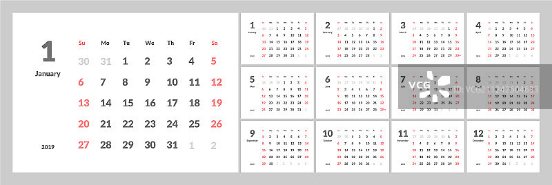 2019简约新年日历图片素材