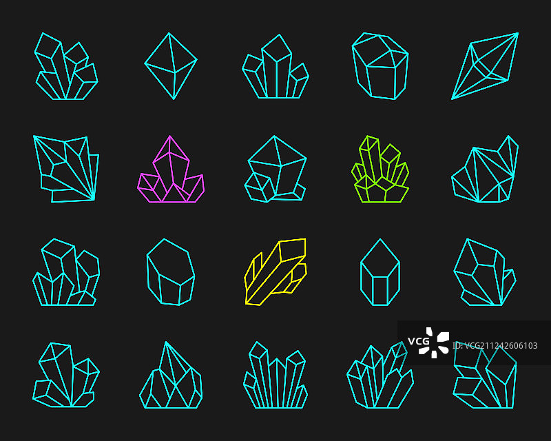 水晶彩色线条图标集图片素材