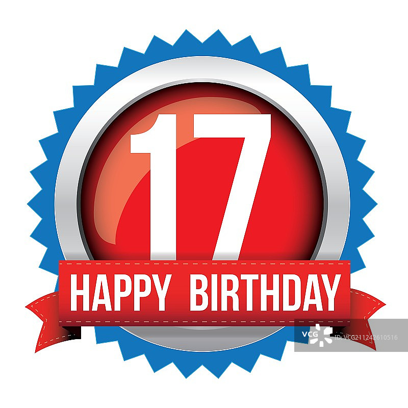 十七岁生日快乐徽章丝带图片素材