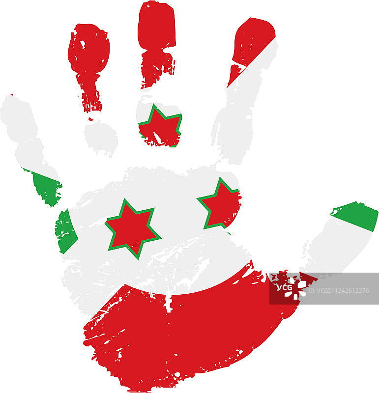 白色背景上的布隆迪国旗和手图片素材