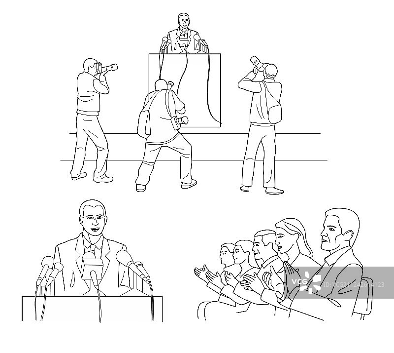 演说家站在带麦克风的讲台后面图片素材