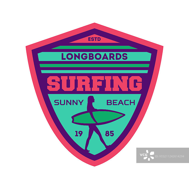 长板冲浪营地复古标签图片素材