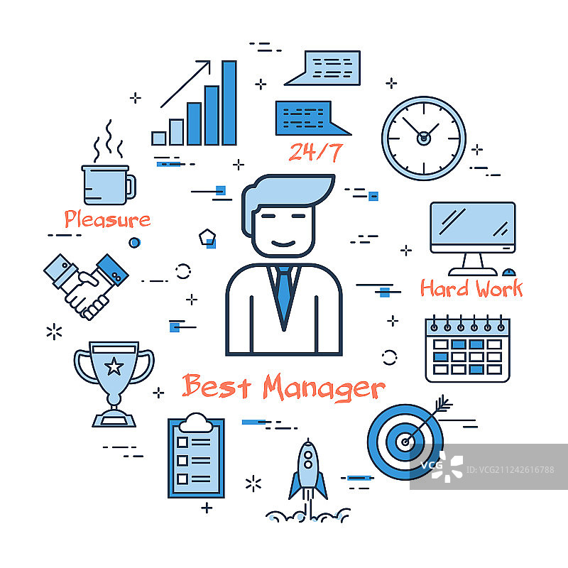 蓝色圆形最佳经理概念图片素材