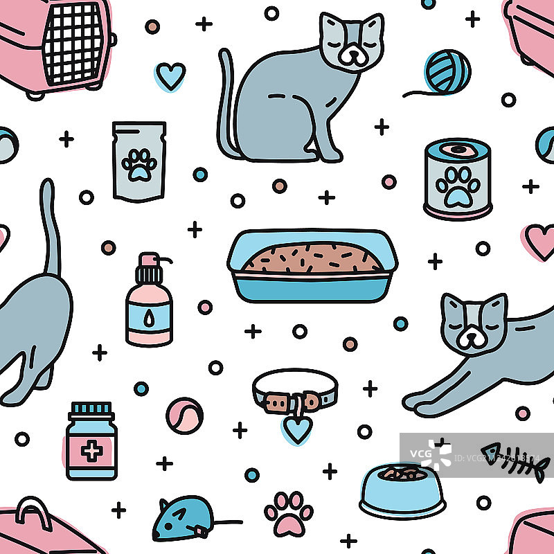 宠物店猫咪产品无缝图案图片素材