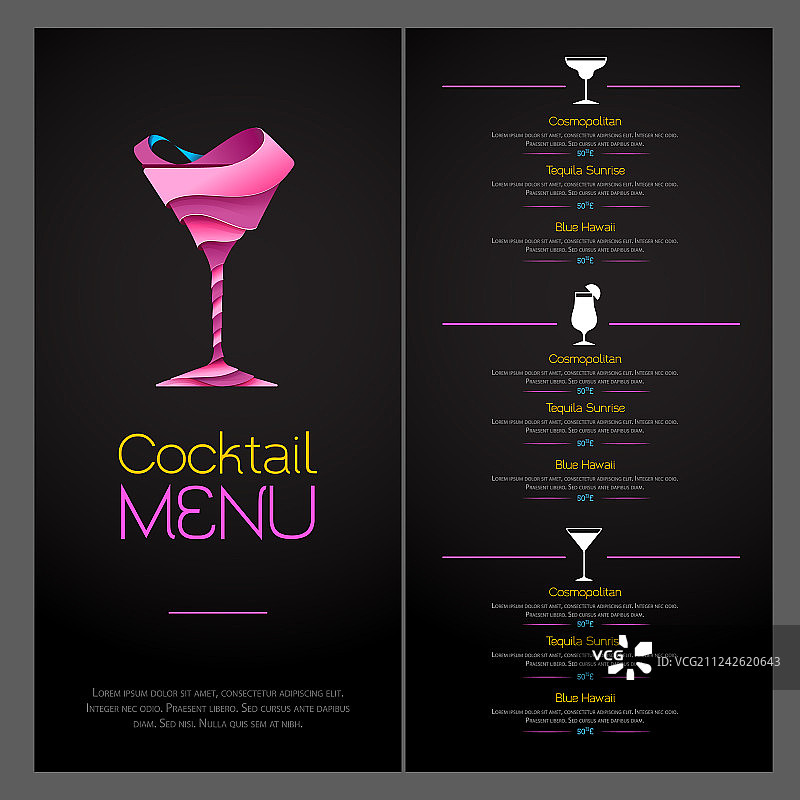 3D鸡尾酒菜单设计图片素材