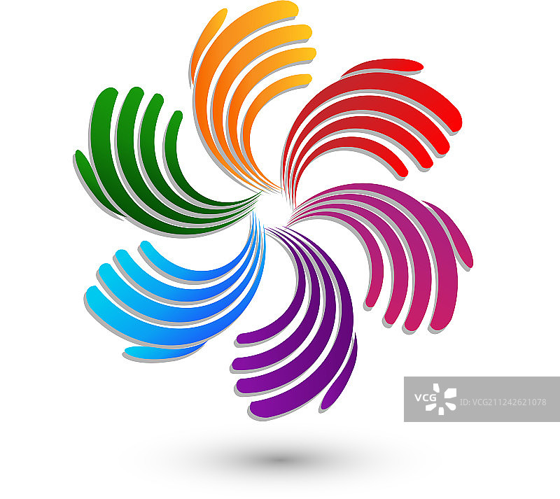 创意彩色手部团队合作图标图片素材