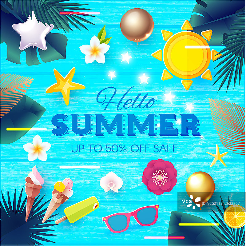 夏季促销热带树叶背景图片素材