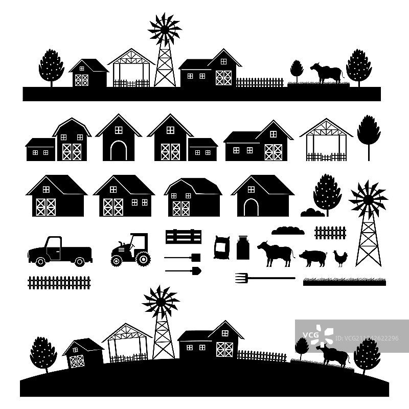 农场物体与景观剪影合集图片素材