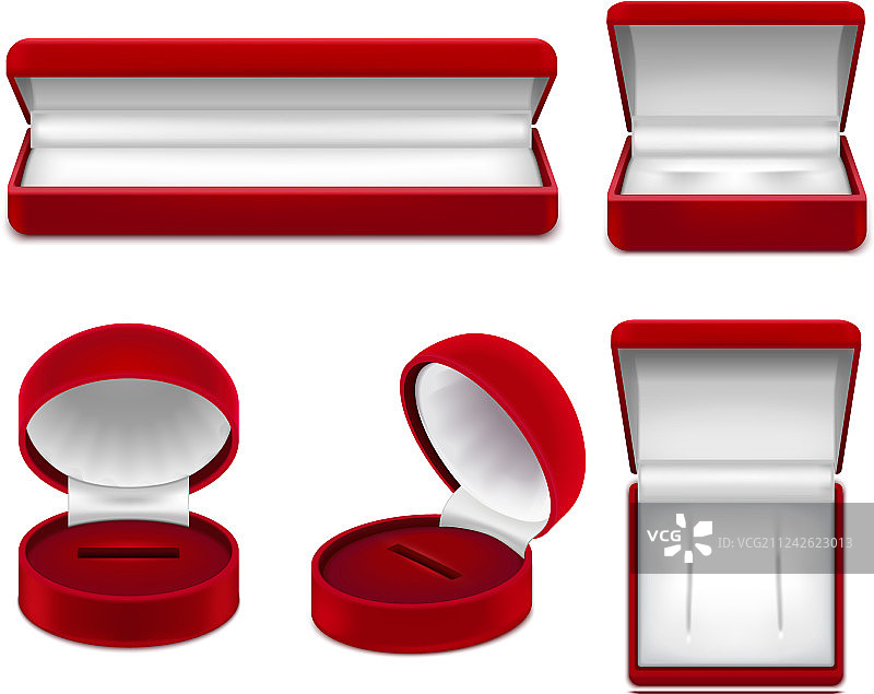 逼真的红色珠宝盒套装图片素材