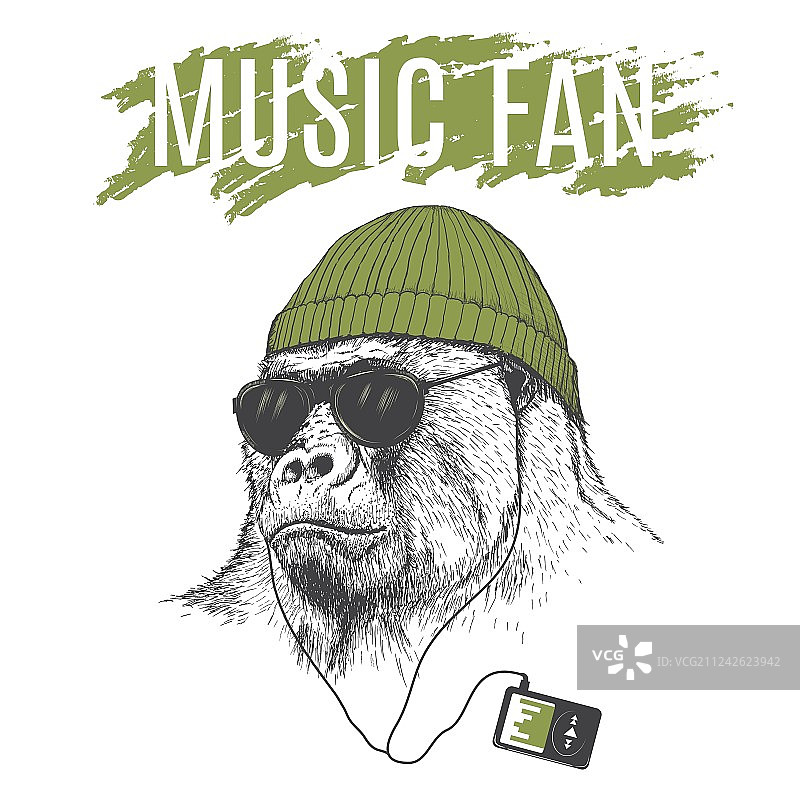 猴子戴着耳机听音乐图片素材