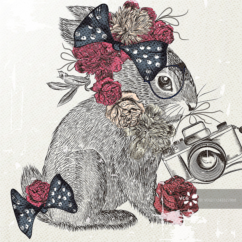 可爱兔子和蝴蝶结时尚背景图片素材