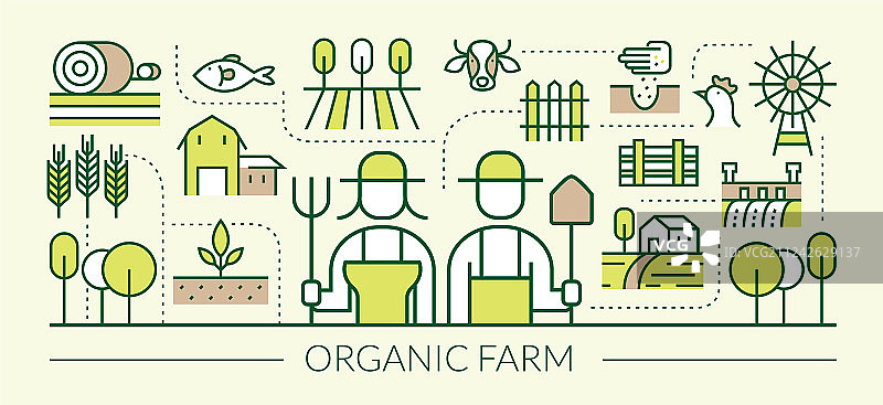 有机农场线性图标banner图片素材