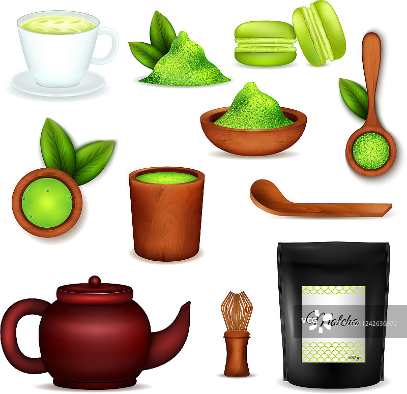 抹茶茶写实套装图片素材