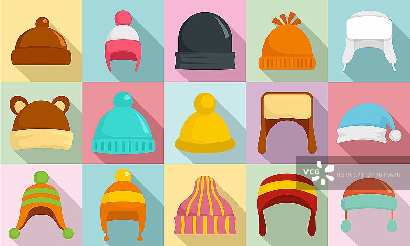 扁平风格冬季头饰图标集图片素材