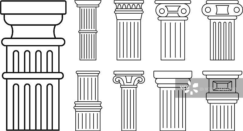 古典柱子图标集轮廓样式图片素材