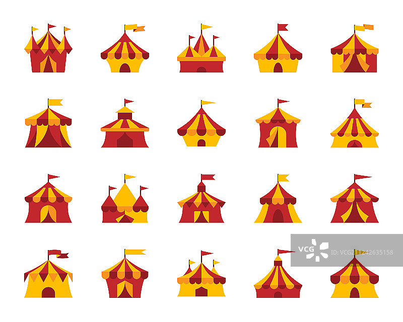 马戏团帐篷扁平风格图标套装图片素材