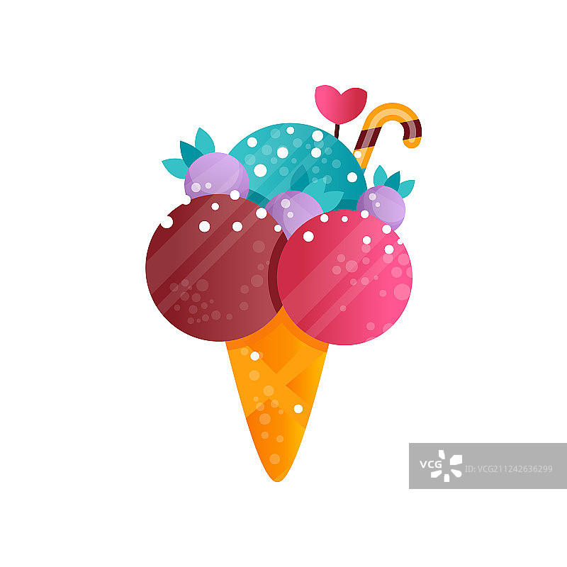 华夫饼甜筒中的美味彩色冰淇淋图片素材
