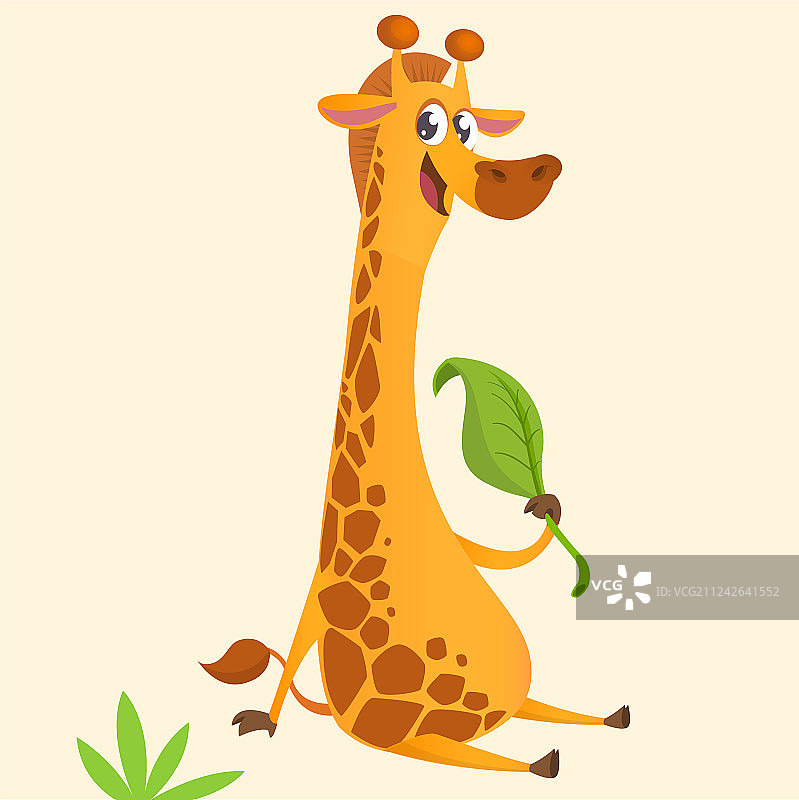 吃树叶的卡通长颈鹿图片素材