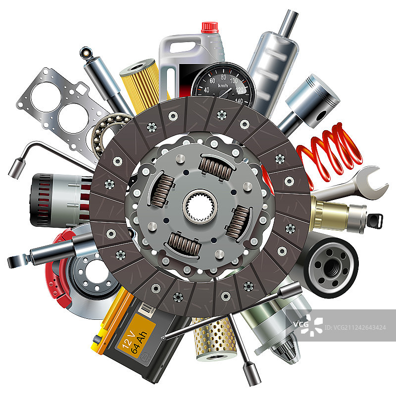 带离合器片的汽车备件概念图片素材