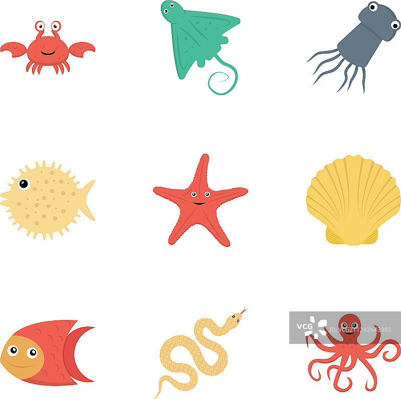 海洋动物扁平图标图片素材