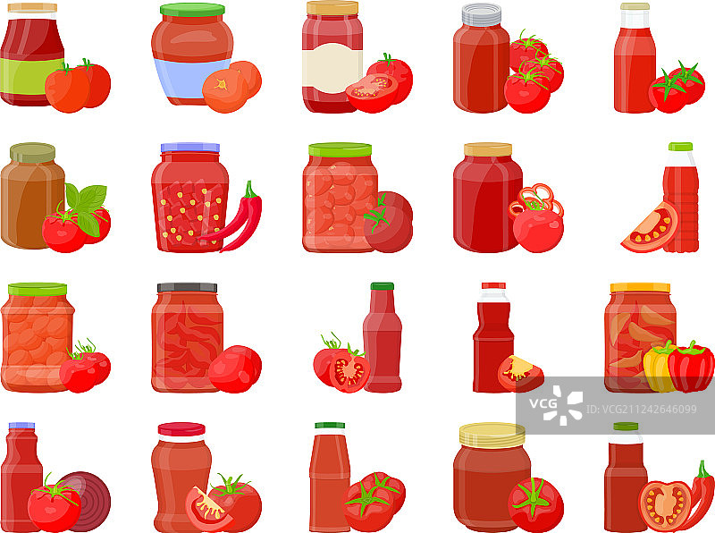 玻璃罐装番茄酱与蔬菜图片素材