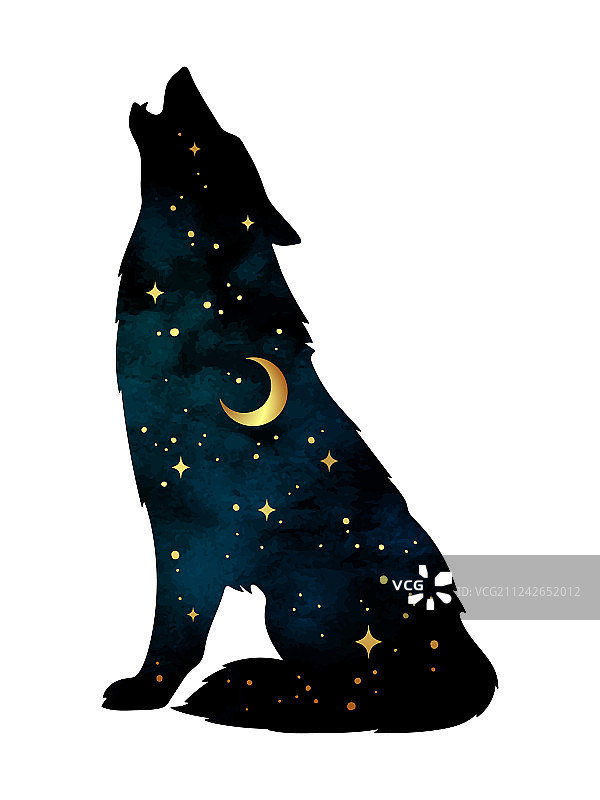 狼与星月剪影图片素材