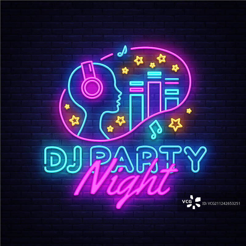 DJ派对霓虹灯标志夜间派对设计图片素材
