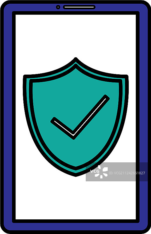 带有盾牌和OK符号的智能手机图片素材