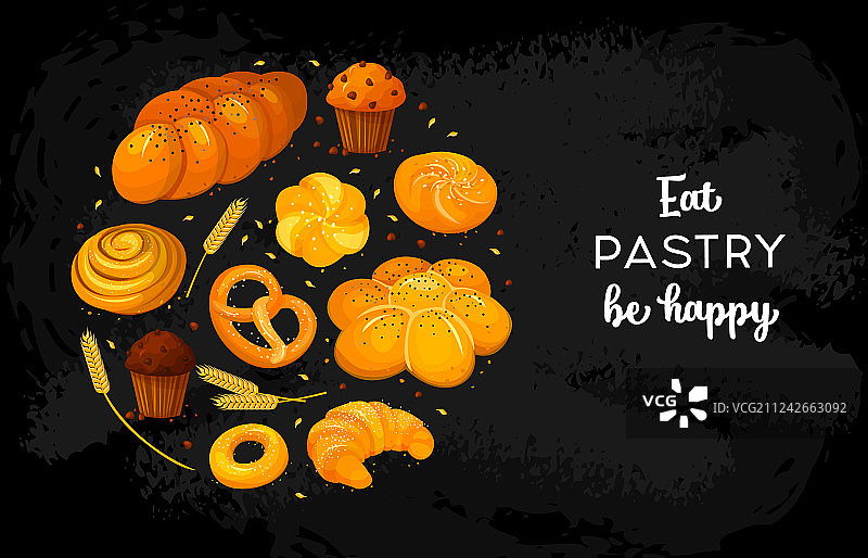 黑色黑板上的面包产品图片素材