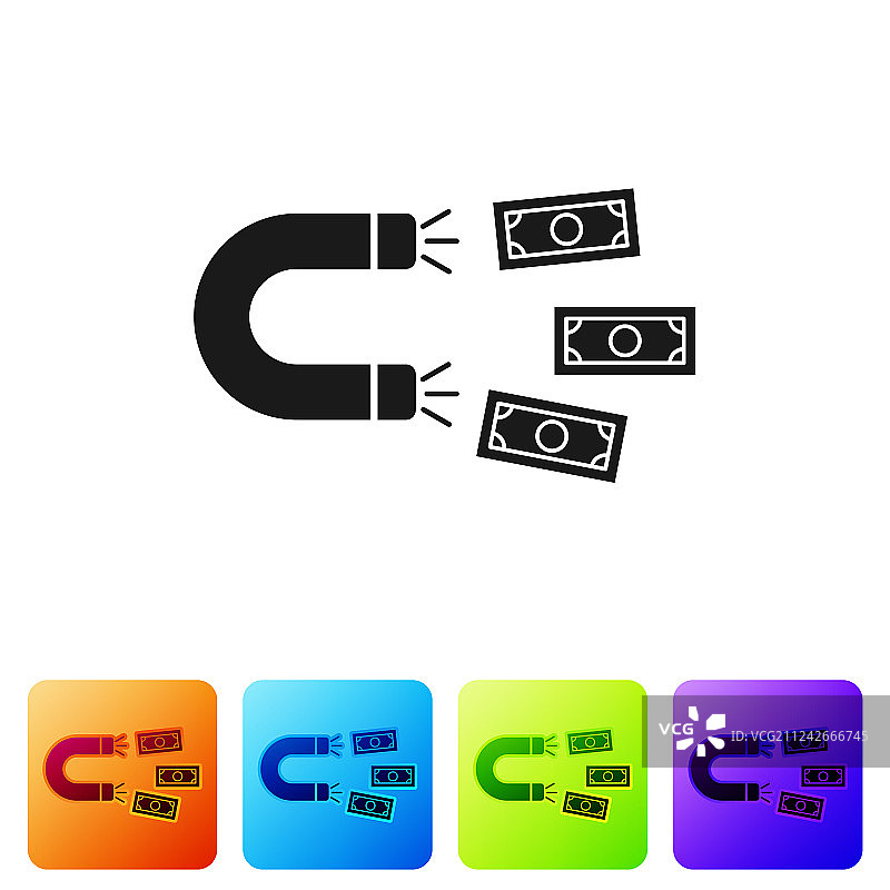 带有金钱图标的黑色磁铁图片素材